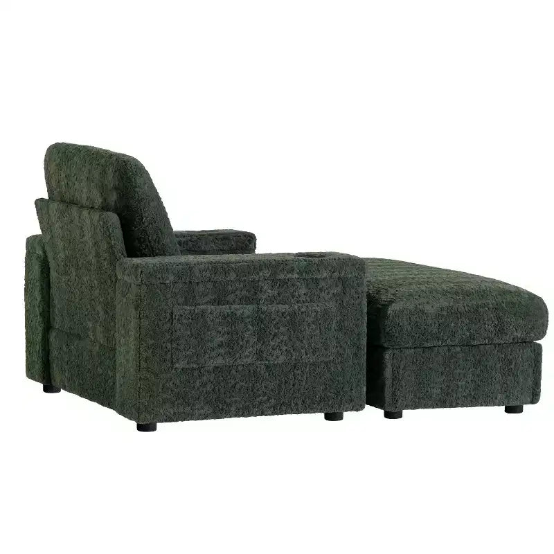Chauffeuse surdimensionnée en fausse fourrure de lapin Whisen avec pouf de rangement et accoudoirs, canapé-lit rembourré avec porte-gobelets