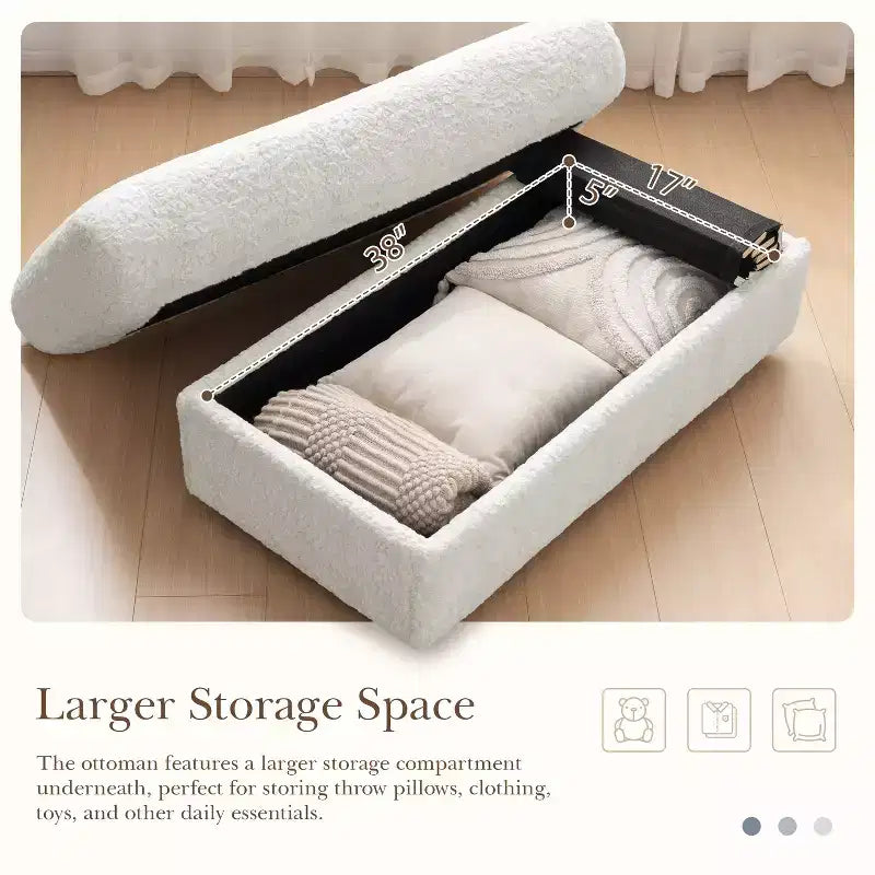 Chauffeuse surdimensionnée en fausse fourrure de lapin Whisen avec pouf de rangement et accoudoirs, canapé-lit rembourré avec porte-gobelets