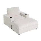 Chauffeuse surdimensionnée en fausse fourrure de lapin Whisen avec pouf de rangement et accoudoirs, canapé-lit rembourré avec porte-gobelets