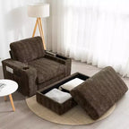 Chauffeuse surdimensionnée en fausse fourrure de lapin Whisen avec pouf de rangement et accoudoirs, canapé-lit rembourré avec porte-gobelets