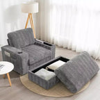 Chauffeuse surdimensionnée en fausse fourrure de lapin Whisen avec pouf de rangement et accoudoirs, canapé-lit rembourré avec porte-gobelets