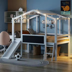 Lit superposé mi-hauteur Whisen 78.9L x 72.7W avec échelle et toboggan, avec tableau noir et bande lumineuse sur le toit