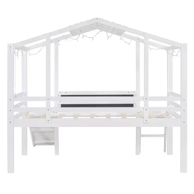 Lit superposé mi-hauteur Whisen 78.9L x 72.7W avec échelle et toboggan, avec tableau noir et bande lumineuse sur le toit