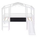 Lit superposé mi-hauteur Whisen 78.9L x 72.7W avec échelle et toboggan, avec tableau noir et bande lumineuse sur le toit