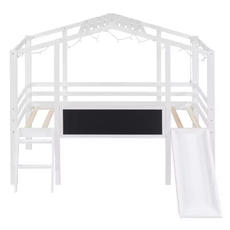 Lit superposé mi-hauteur Whisen 78.9L x 72.7W avec échelle et toboggan, avec tableau noir et bande lumineuse sur le toit
