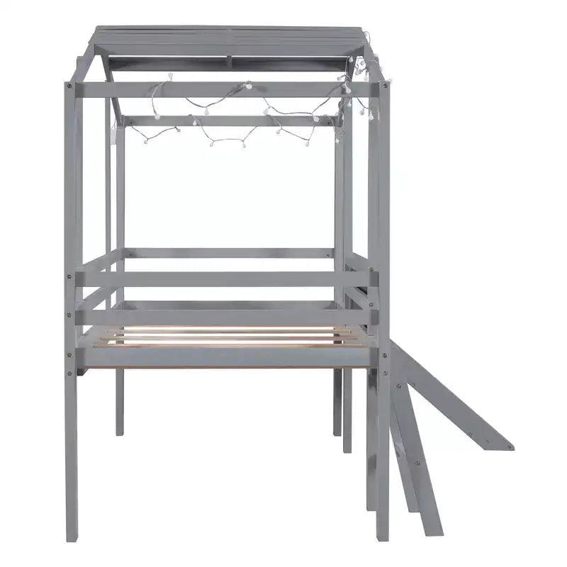 Lit superposé mi-hauteur Whisen 78.9L x 72.7W avec échelle et toboggan, avec tableau noir et bande lumineuse sur le toit