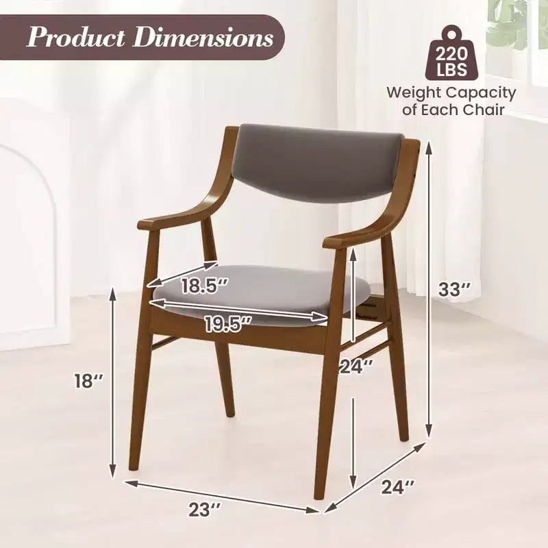 Costway Lot de 2 chaises de salle à manger en cuir PU avec assise et dossier rembourrés, accoudoirs, cadre en bois de caoutchouc Noir/Marron