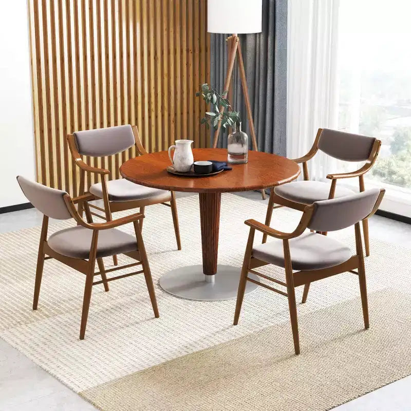 Costway Lot de 2 chaises de salle à manger en cuir PU avec assise et dossier rembourrés, accoudoirs, cadre en bois de caoutchouc Noir/Marron