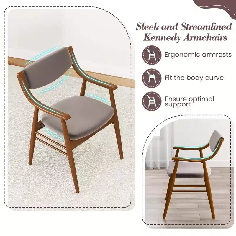 Costway Lot de 2 chaises de salle à manger en cuir PU avec assise et dossier rembourrés, accoudoirs, cadre en bois de caoutchouc Noir/Marron