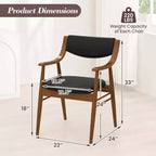 Costway Lot de 2 chaises de salle à manger en cuir PU avec assise et dossier rembourrés, accoudoirs, cadre en bois de caoutchouc Noir/Marron