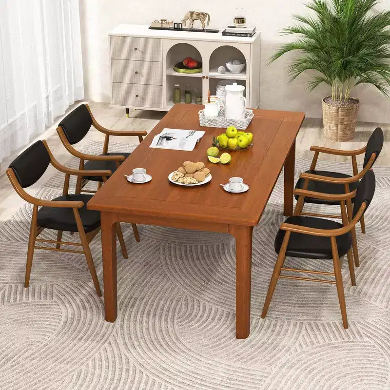 Costway Lot de 2 chaises de salle à manger en cuir PU avec assise et dossier rembourrés, accoudoirs, cadre en bois de caoutchouc Noir/Marron