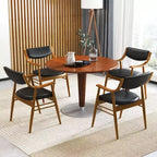 Costway Lot de 2 chaises de salle à manger en cuir PU avec assise et dossier rembourrés, accoudoirs, cadre en bois de caoutchouc Noir/Marron
