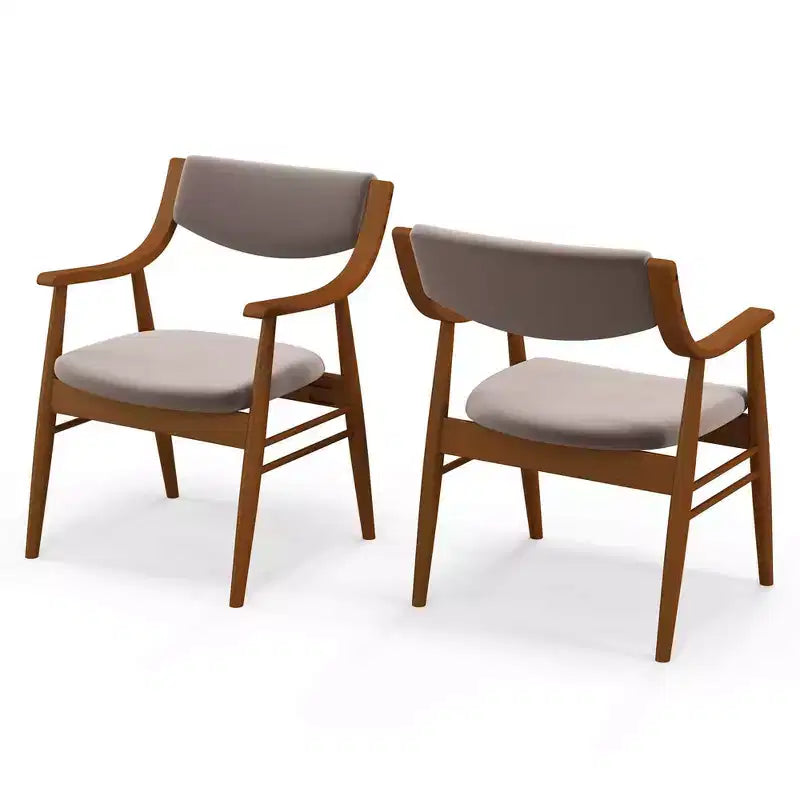 Costway Lot de 2 chaises de salle à manger en cuir PU avec assise et dossier rembourrés, accoudoirs, cadre en bois de caoutchouc Noir/Marron