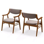 Costway Lot de 2 chaises de salle à manger en cuir PU avec assise et dossier rembourrés, accoudoirs, cadre en bois de caoutchouc Noir/Marron