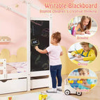 Lit cabane double Costway avec 2 tiroirs de rangement Lit plateforme en bois massif avec tableau noir Blanc/Gris