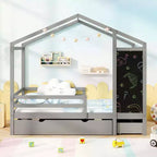 Lit cabane double Costway avec 2 tiroirs de rangement Lit plateforme en bois massif avec tableau noir Blanc/Gris