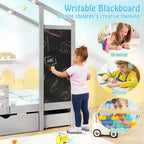 Lit cabane double Costway avec 2 tiroirs de rangement Lit plateforme en bois massif avec tableau noir Blanc/Gris