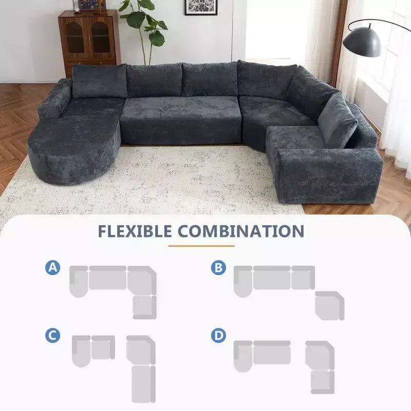 Whisen 141 Grand canapé modulable, canapé sectionnel rembourré avec assise profonde