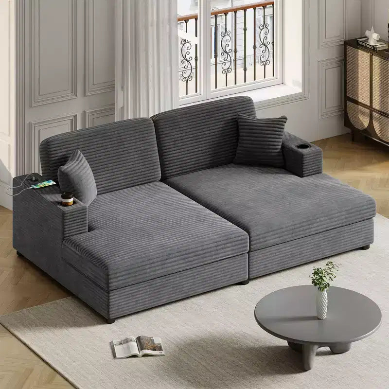Canapé sectionnel convertible surdimensionné Whisen 86 avec ports USB, porte-gobelets et oreillers décoratifs