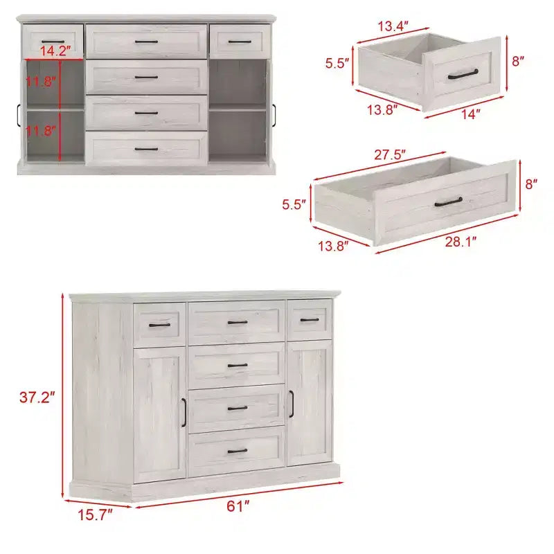 Commode horizontale Famapy Gris Classique : Nombreux espaces de rangement, créant une ambiance élégante à la maison