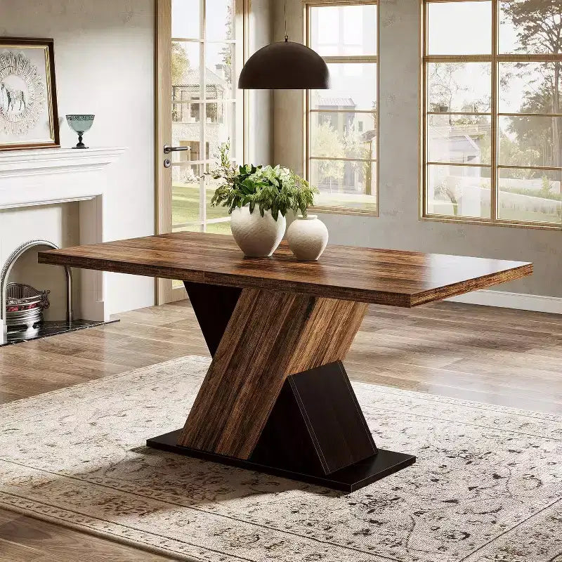 Table à manger rectangulaire de ferme Lantine de 55 pouces pour 4 à 6 personnes