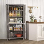 HOMCOM Garde-manger 4 portes de 162 cm, Armoire de rangement autonome avec 3 étagères réglables pour cuisine, salle à manger ou salon, Chêne gris