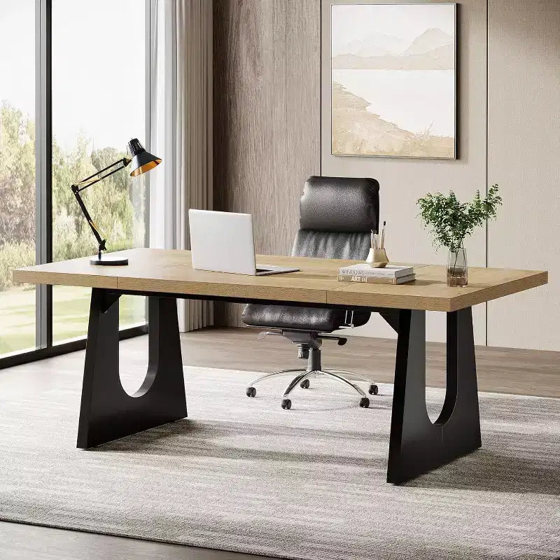 Bureau de direction rectangulaire Lantine avec double piédestal en bois