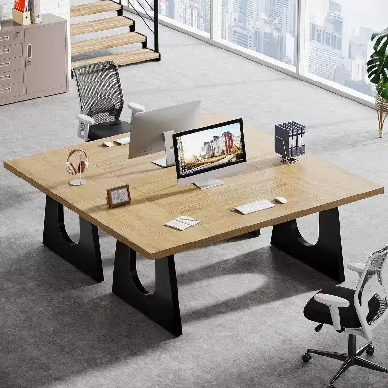 Bureau de direction rectangulaire Lantine avec double piédestal en bois