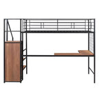 Lit mezzanine en métal double/grand format avec bureau et grille métallique, cadre de lit en métal élégant avec échelle de rangement latérale et armoire - ModernLuxe