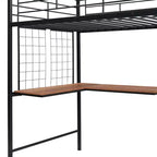 Lit mezzanine en métal double/grand format avec bureau et grille métallique, cadre de lit en métal élégant avec échelle de rangement latérale et armoire - ModernLuxe