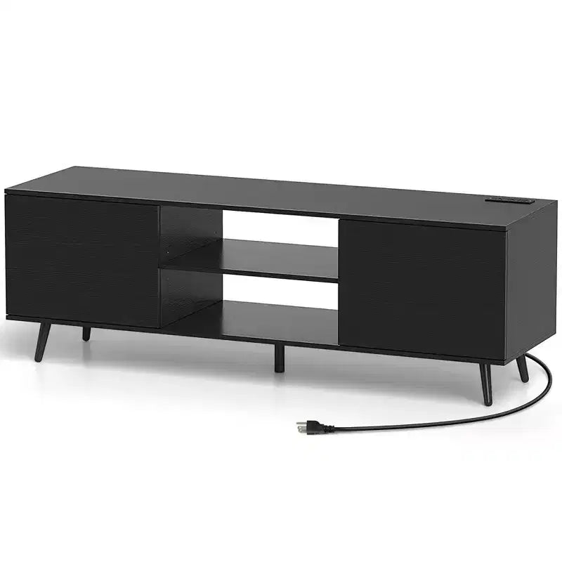 Meuble TV Costway pour téléviseurs 60 pouces, console multimédia moderne du milieu du siècle avec étagère réglable, brun/noir