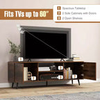 Meuble TV Costway pour téléviseurs 60 pouces, console multimédia moderne du milieu du siècle avec étagère réglable, brun/noir