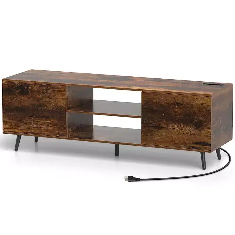Meuble TV Costway pour téléviseurs 60 pouces, console multimédia moderne du milieu du siècle avec étagère réglable, brun/noir