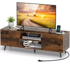 Meuble TV Costway pour téléviseurs 60 pouces, console multimédia moderne du milieu du siècle avec étagère réglable, brun/noir