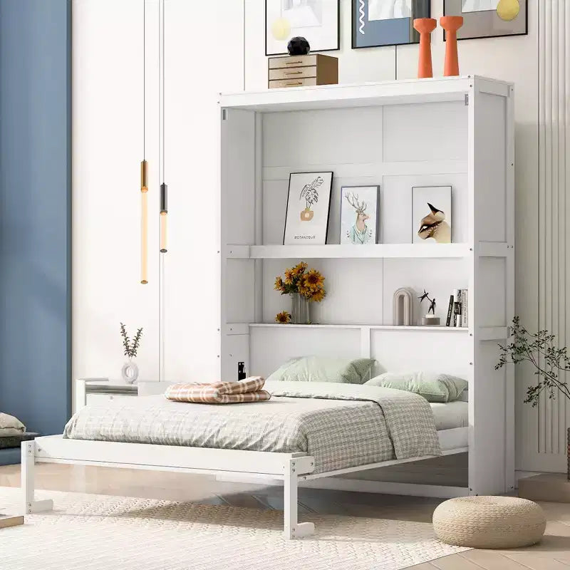 Lit escamotable Whisen Modern Design, se repliant dans une armoire avec étagères, qualité supérieure
