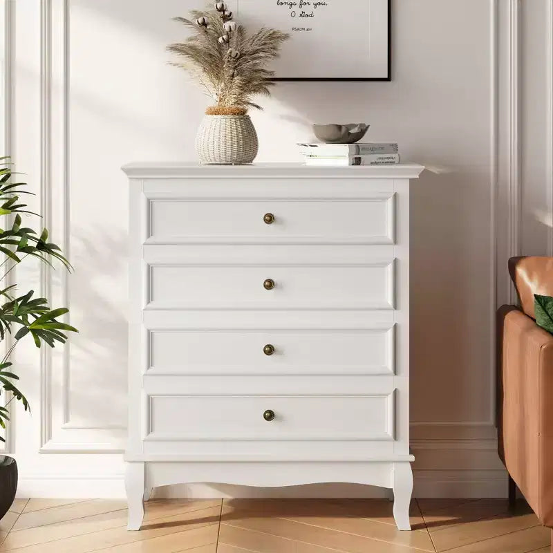 Commode Heynemo à 4 tiroirs, grande commode de rangement avec glissières à billes, idéale pour la chambre, le salon, le couloir, l'entrée.