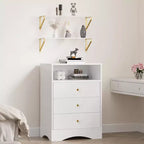 Commode Heynemo avec tiroirs et étagères flottantes, commode 3 tiroirs avec rangement ouvert et finition peinte, pour chambre, dressing, couloir