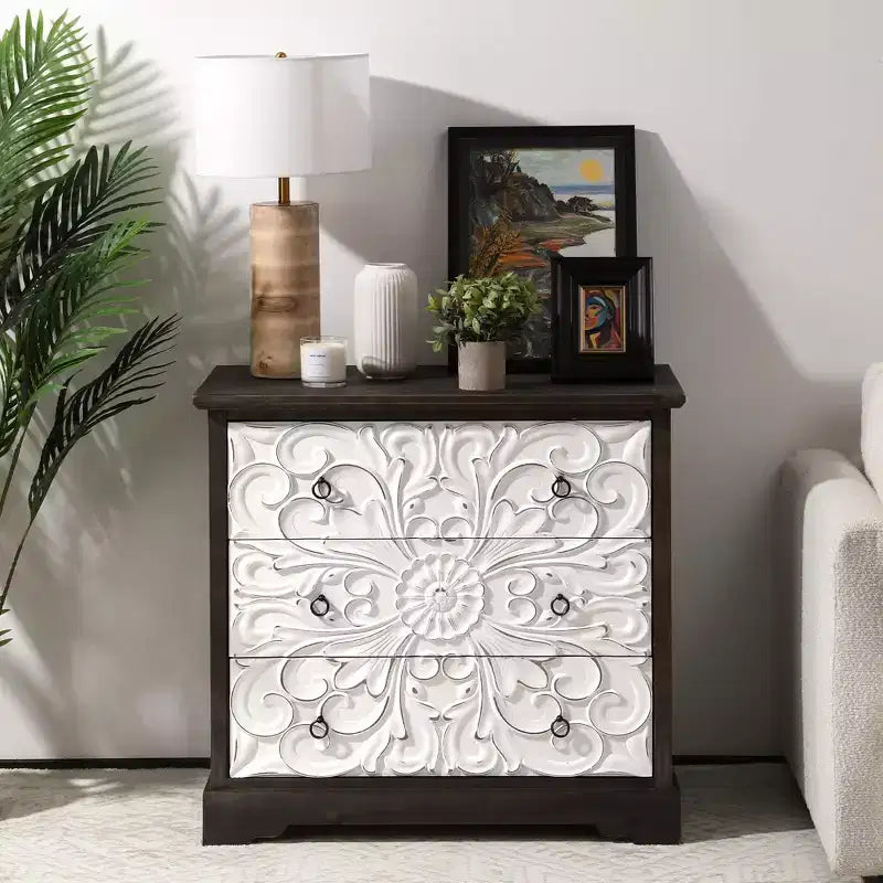 Commode vintage Heynemo à 3 tiroirs, meuble de rangement d'appoint à 3 tiroirs, table de chevet de style ferme avec pieds en forme de gourde, pour chambre à coucher, salon