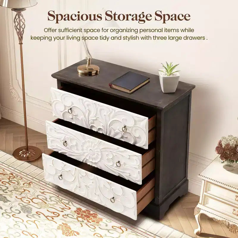 Commode vintage Heynemo à 3 tiroirs, meuble de rangement d'appoint à 3 tiroirs, table de chevet de style ferme avec pieds en forme de gourde, pour chambre à coucher, salon