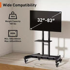 Chariot TV mobile Perlegear pour téléviseurs plats/incurvés de 32 à 80 pouces, support roulant avec étagère réglable en hauteur, VESA max 600x400mm, supporte jusqu'à 45 kg