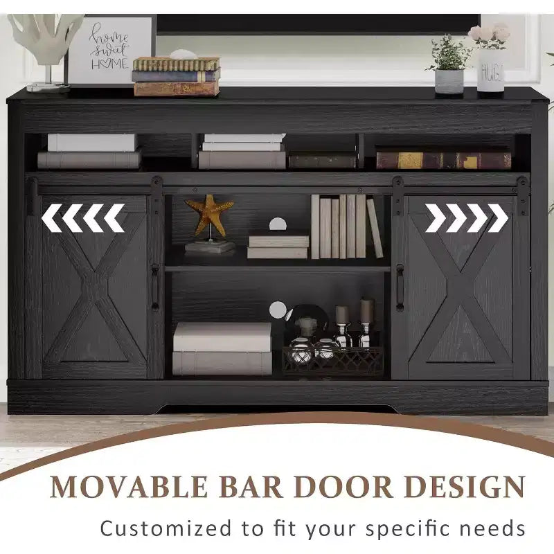 Meuble TV de ferme Heynemo avec porte coulissante pour téléviseurs jusqu'à 65''+, meuble de divertissement de 34 pouces de haut pour chambre à coucher, salon