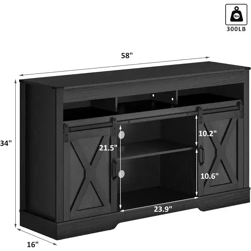 Meuble TV de ferme Heynemo avec porte coulissante pour téléviseurs jusqu'à 65''+, meuble de divertissement de 34 pouces de haut pour chambre à coucher, salon