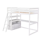 Lit mezzanine en bois Whisen 79,5''L*57,1''W avec bureau, étagères et deux tiroirs intégrés, design multifonctionnel