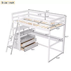 Lit mezzanine en bois Whisen 79,5''L*57,1''W avec bureau, étagères et deux tiroirs intégrés, design multifonctionnel