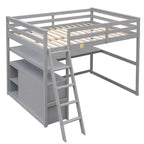 Lit mezzanine en bois Whisen 79,5''L*57,1''W avec bureau, étagères et deux tiroirs intégrés, design multifonctionnel