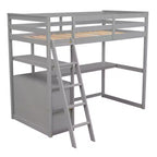 Lit mezzanine en bois Whisen 79,5''L*57,1''W avec bureau, étagères et deux tiroirs intégrés, design multifonctionnel
