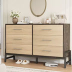 6 commodes de chambre, commode de 132 cm de large, commode à tiroirs large avec rangement autoportante, commode de rangement en bois pour chambre à coucher
