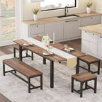 Ensemble de salle à manger 5 pièces pour 4-6 personnes, grande table de salle à manger extensible de 160 cm pour 4 personnes, table de cuisine avec bancs et tabourets