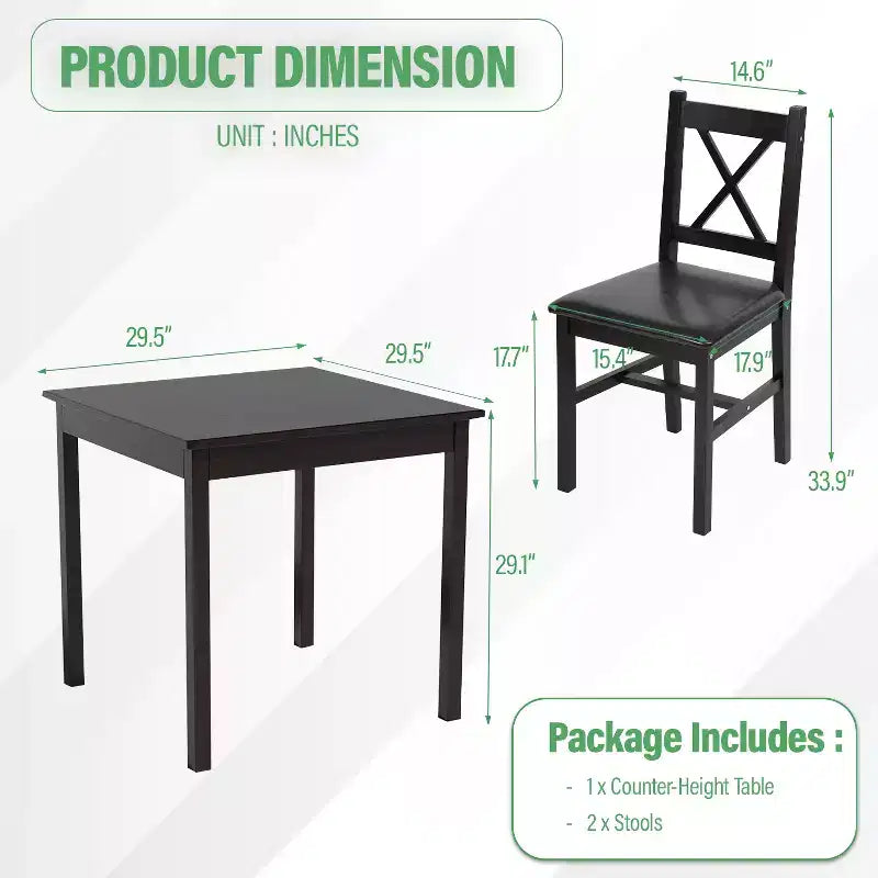 Ensemble de salle à manger 3/5 pièces FDW avec construction en bois de pin massif et chaises en similicuir, marron foncé