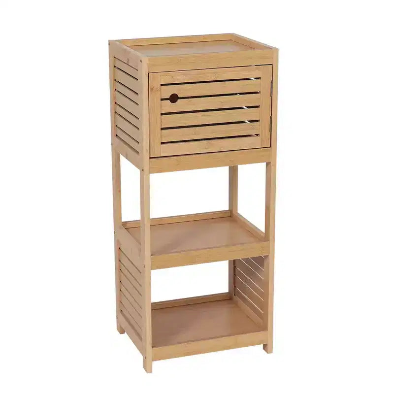 Evideco Meuble de Rangement Compact pour Salle de Bain avec Étagères Ouvertes et Porte Ventilée, Naturel - Collection Trinidad